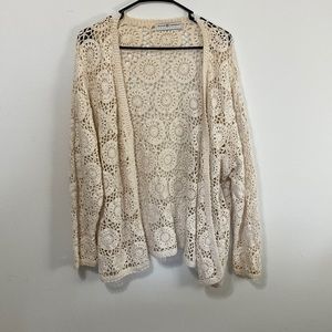 Vintage Maggie Lawrence Crocheted Cream Button-Up Cardigan